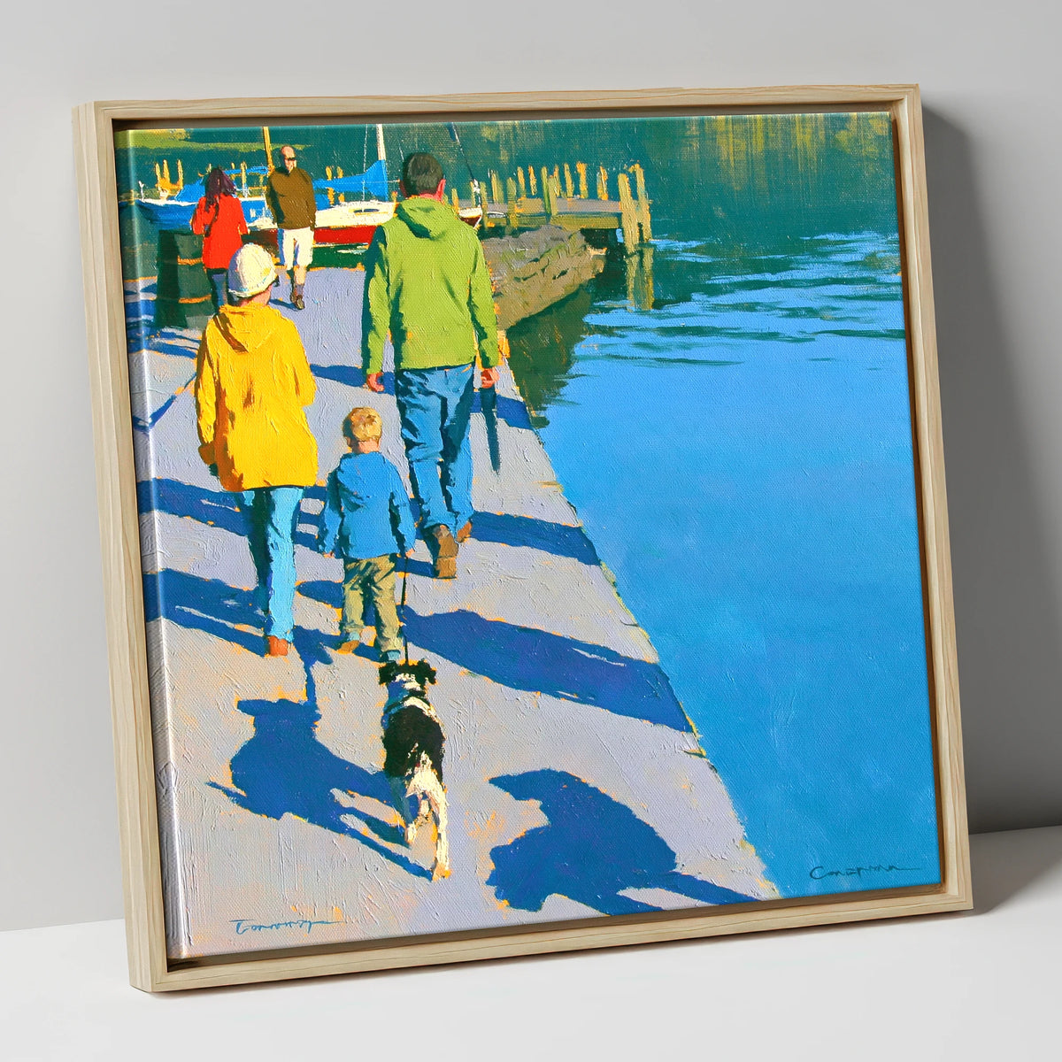 Vibrant Ambleside Family Dog Walk gifts for dog walkers canvas wall art in natural frame