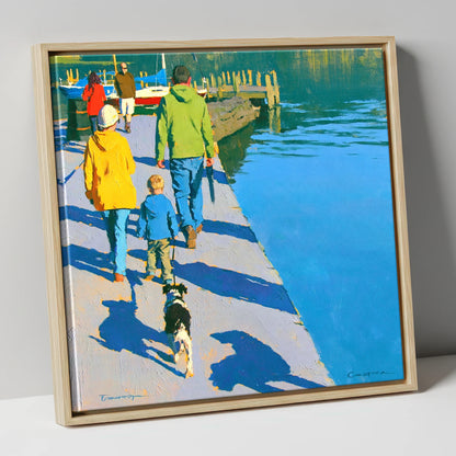 Vibrant Ambleside Family Dog Walk gifts for dog walkers canvas wall art in natural frame