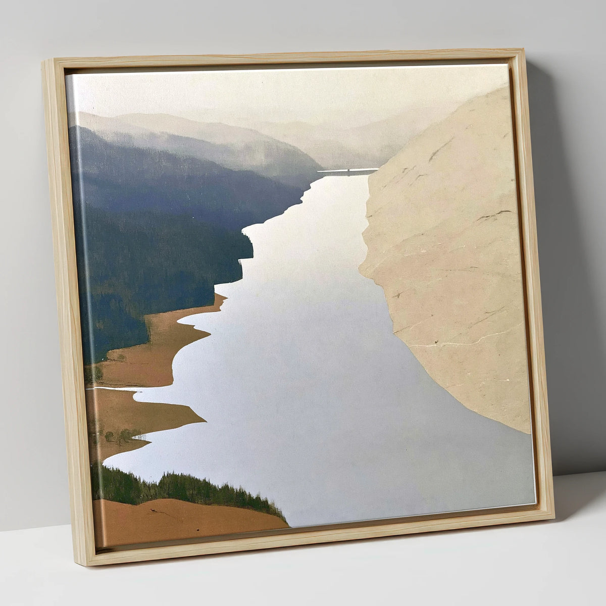 Thirlmere Reservoir and Steep Fells lake district lake canvas wall art in natural frame