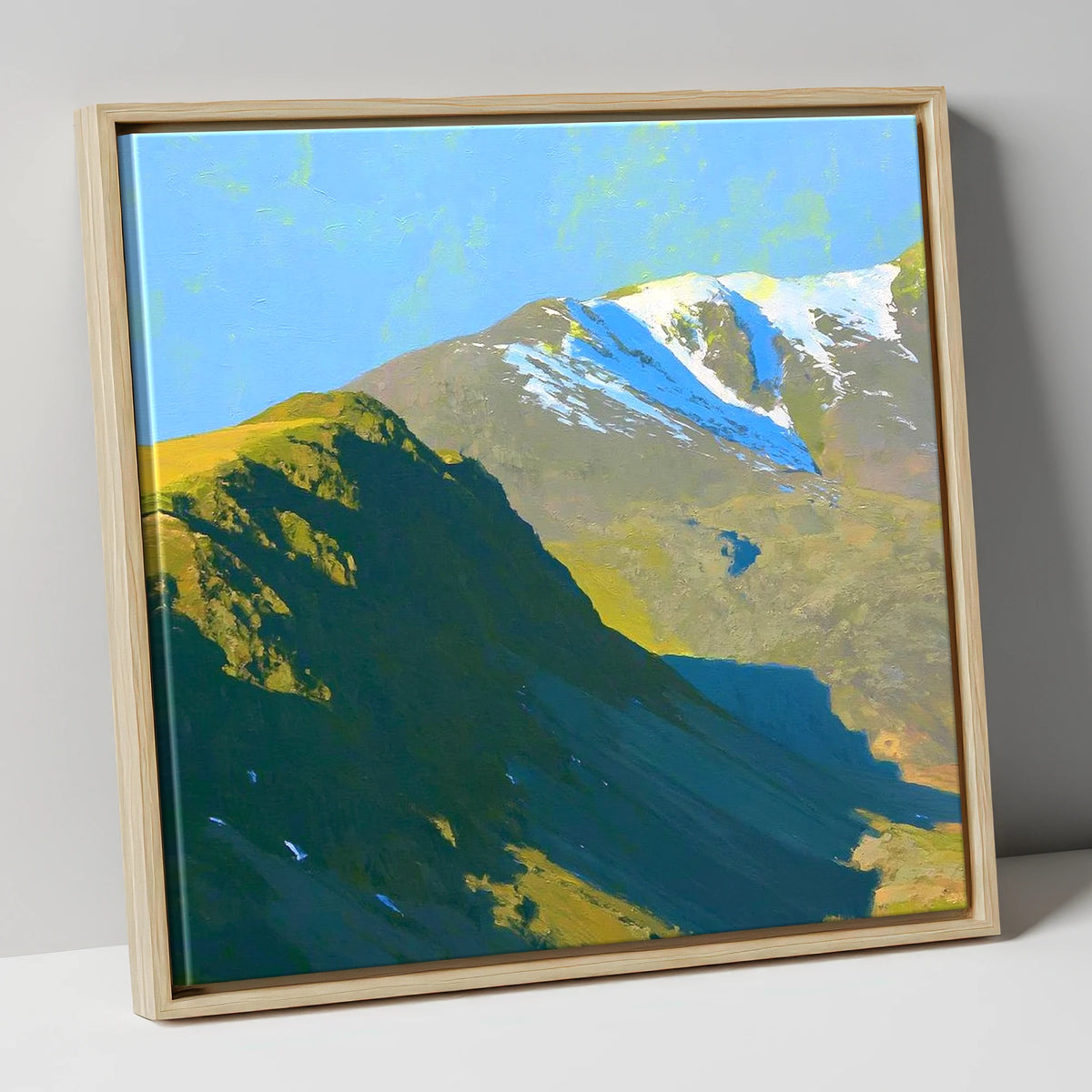 Winter Sun on Slight Side lake district fell canvas wall art in natural frame