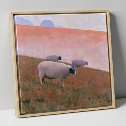 Herdwick Sheep on Pastel Fellside lake district wildlife canvas wall art in natural frame