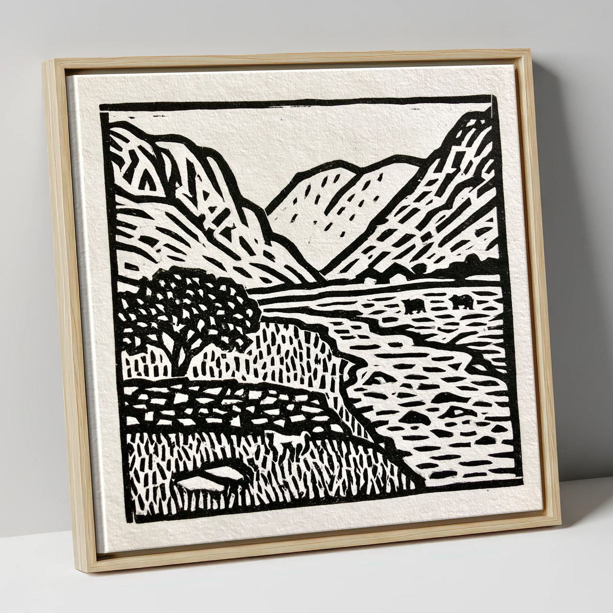 Monochrome Eskdale Valley Landscape lake district valley canvas wall art in natural frame