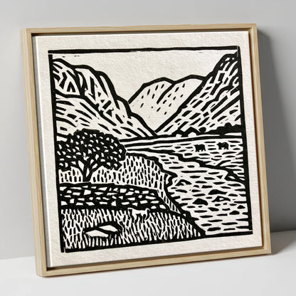 Monochrome Eskdale Valley Landscape lake district valley canvas wall art in natural frame