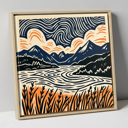 Coniston Water Under Swirling Skies lake district lake canvas wall art in natural frame