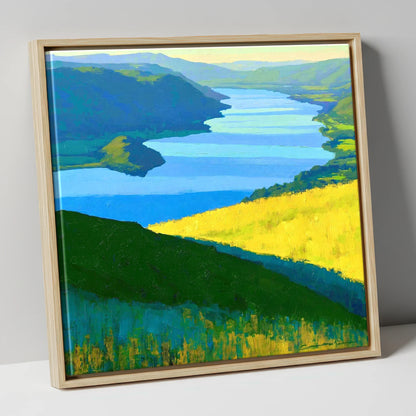 Bold Yellow Fells Above Ullswater lake district lake canvas wall art in natural frame