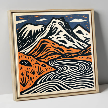 Bowfell in Navy and Terracotta lake district fell canvas wall art in natural frame