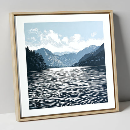 Crummock Water in Deep Navy lake district lake canvas wall art in natural frame