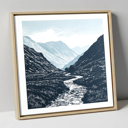 Kirkstone Pass in Deep Navy lake district valley canvas wall art in natural frame