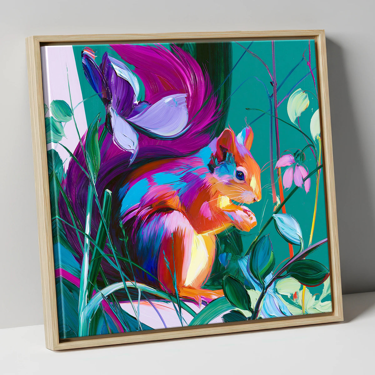 Vibrant Red Squirrel in Woodland lake district wildlife canvas wall art in natural frame