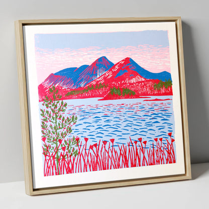 Vibrant Catbells Across The Water lake district fell canvas wall art in natural frame