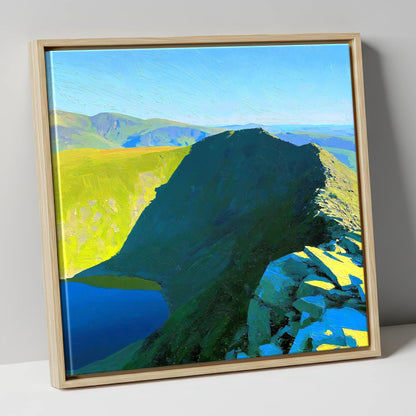 Sunlit Striding Edge on Helvellyn lake district walking canvas wall art in natural frame