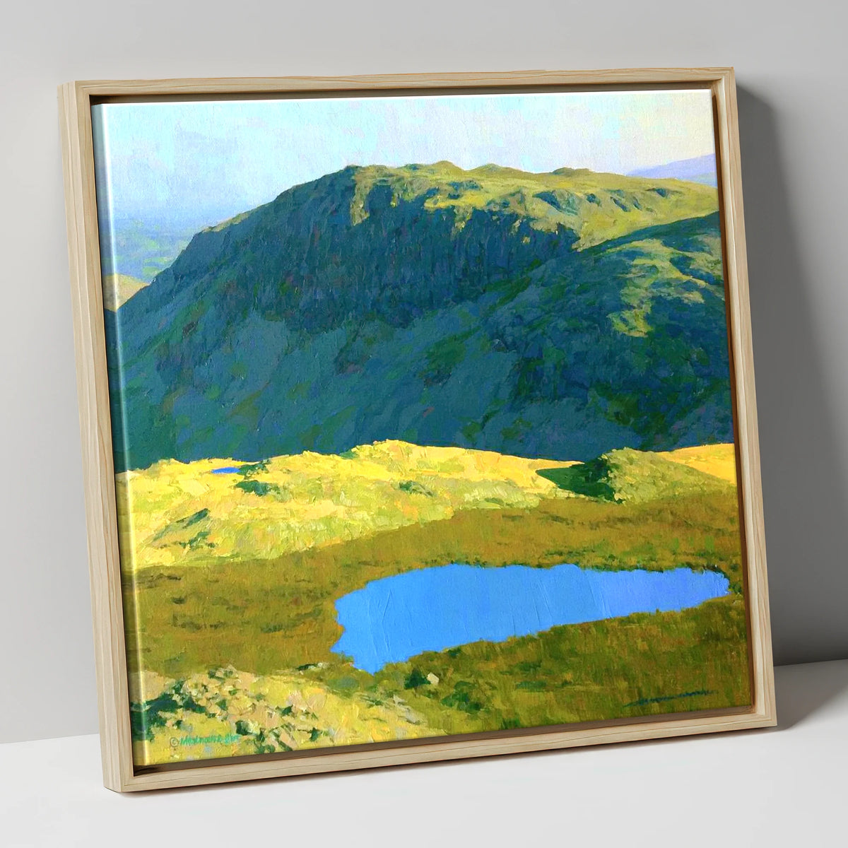 Vibrant Tarn Below Rosthwaite Fell lake district fell canvas wall art in natural frame
