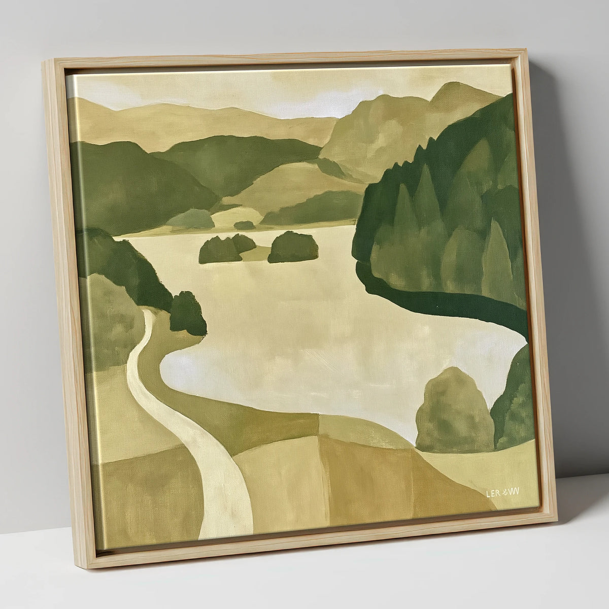Winding Path at Rydal Water lake district lake canvas wall art in natural frame