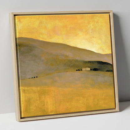 Golden Light on the Fellside lake district sky canvas wall art in natural frame