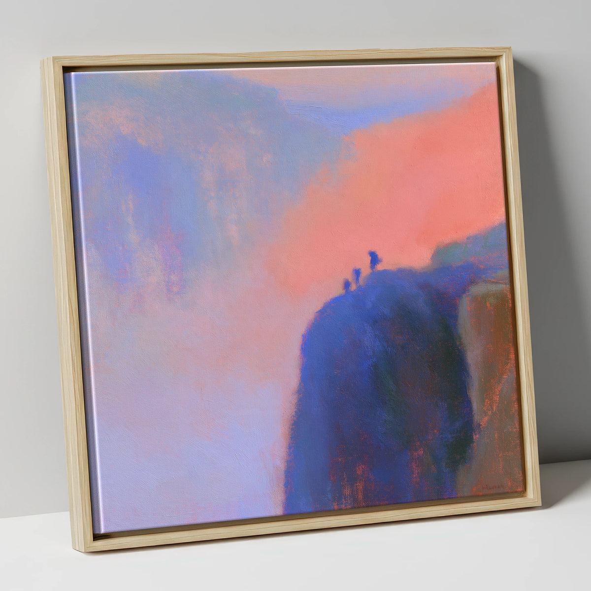 Climbers on an Indigo Crag lake district walking canvas wall art in natural frame