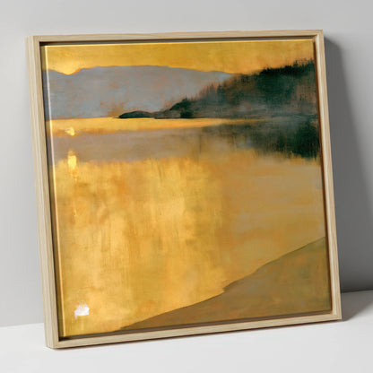 Golden Sunrise on the Lake lake district lake canvas wall art in natural frame