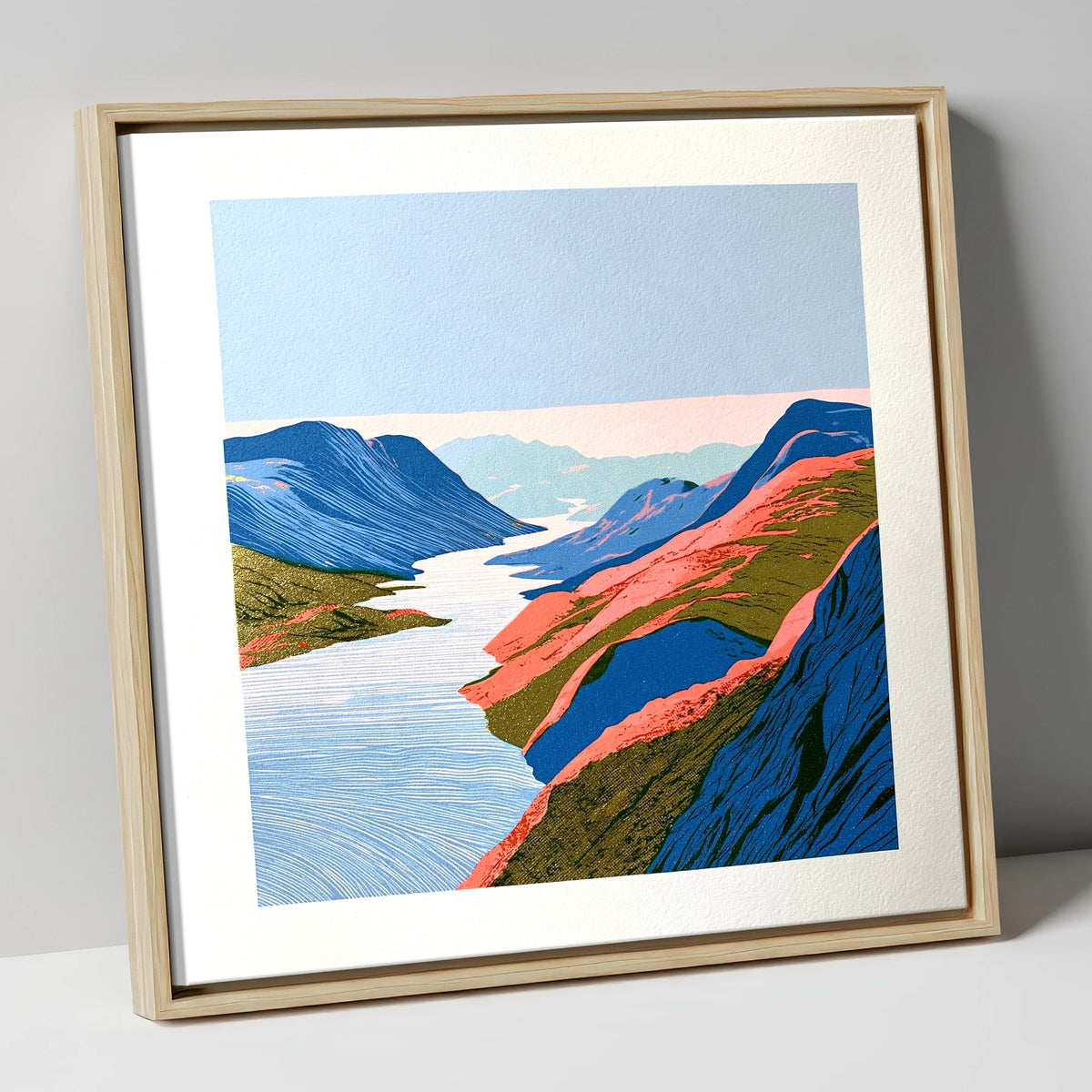 Vibrant Summit View Over the Lake lake district fell canvas wall art in natural frame