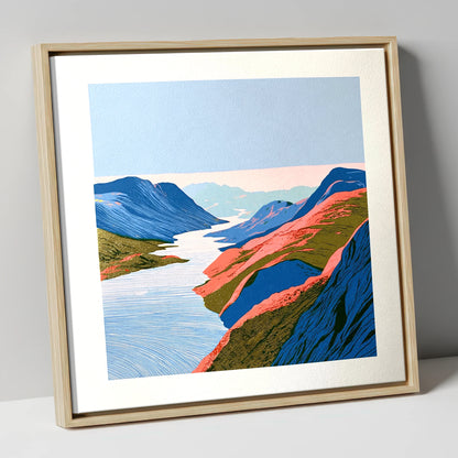 Vibrant Summit View Over the Lake lake district fell canvas wall art in natural frame
