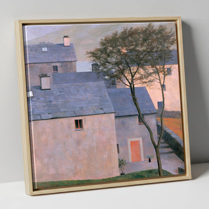 Pastel Light on Slate Cottages lake district village canvas wall art in natural frame