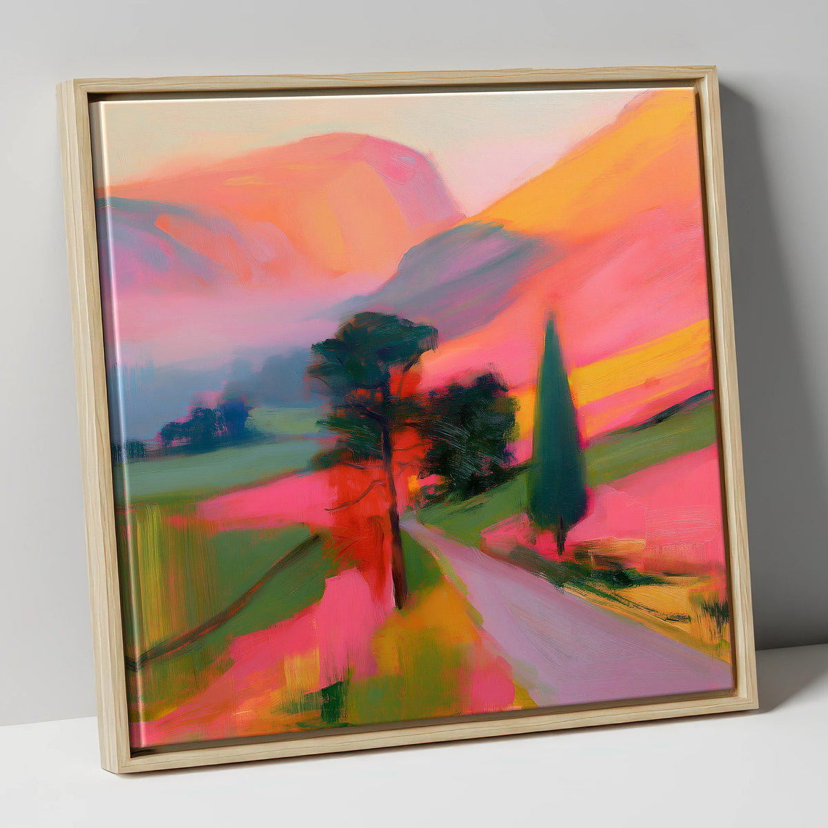 Neon Morning Valley Mist lake district sky canvas wall art in natural frame