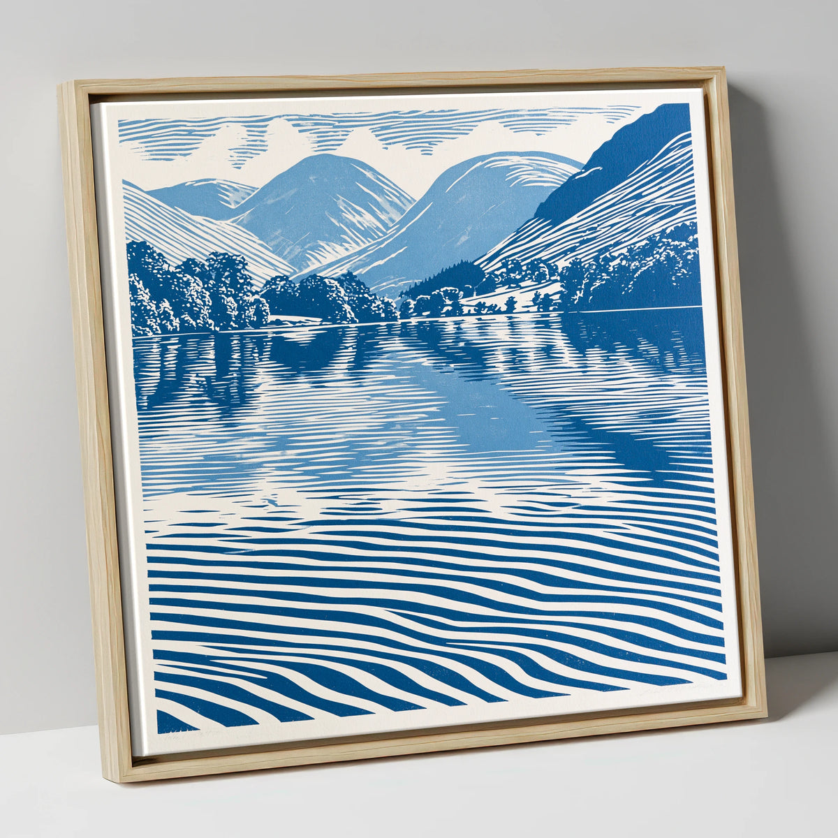 Cobalt Blue Lake Reflections lake district lake canvas wall art in natural frame