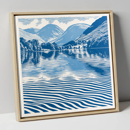 Cobalt Blue Lake Reflections lake district lake canvas wall art in natural frame