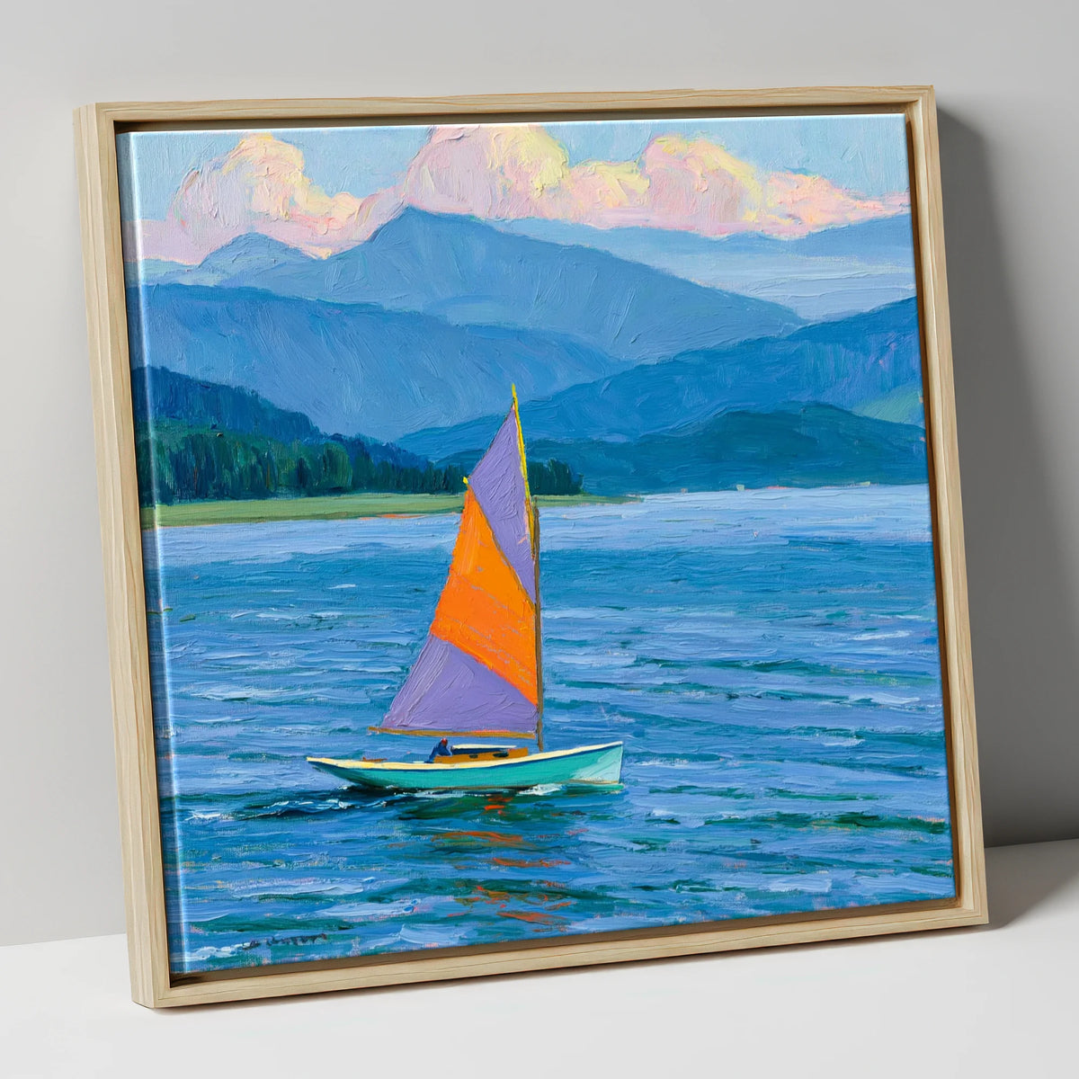 Vibrant Lake District Sailing lake district walking canvas wall art in natural frame