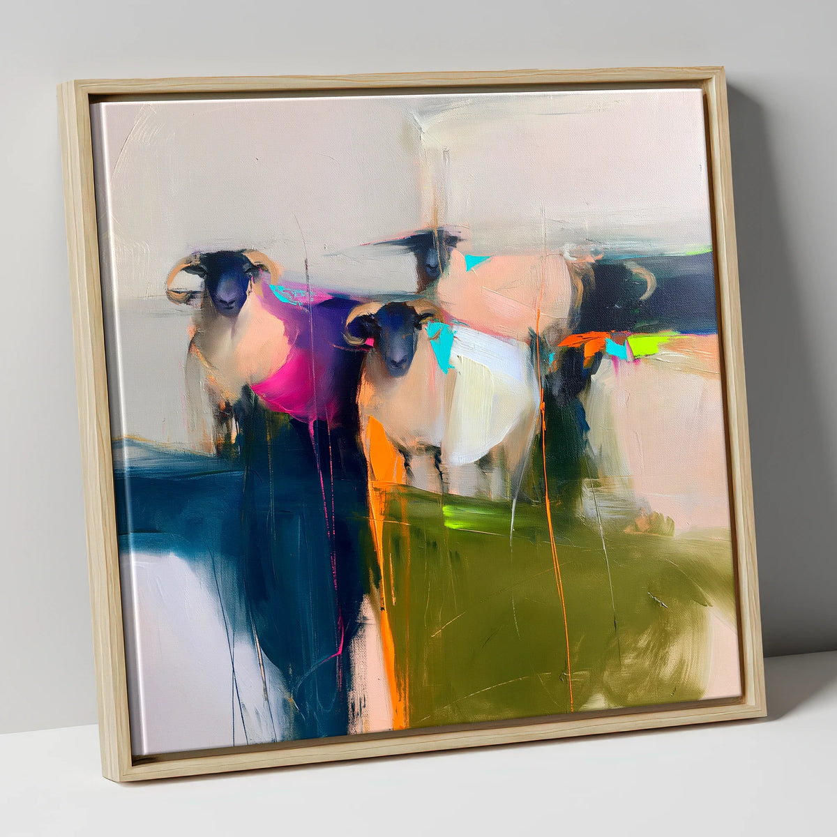 Colourful Abstract Herdwick Sheep lake district wildlife canvas wall art in natural frame
