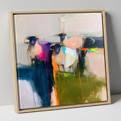 Colourful Abstract Herdwick Sheep lake district wildlife canvas wall art in natural frame