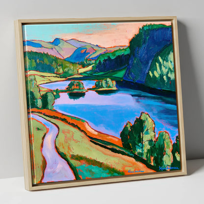 Colourful Path Beside Rydal Water lake district lake canvas wall art in natural frame