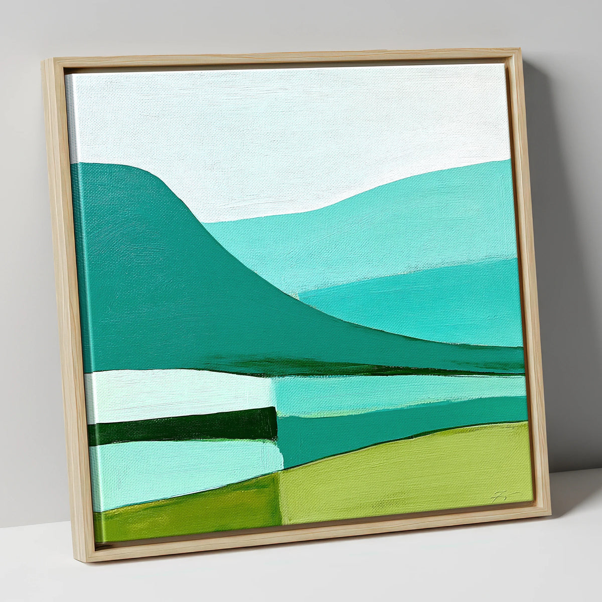 Blencathra In Teal And Mint lake district fell canvas wall art in natural frame