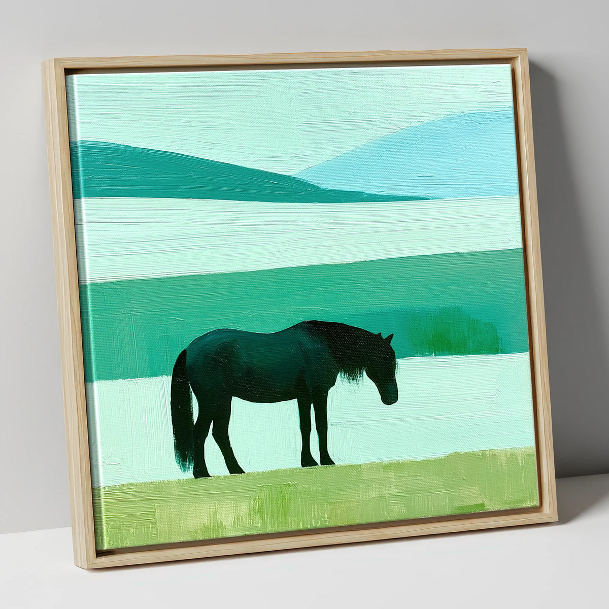 Fell Pony in Teal Fells lake district wildlife canvas wall art in natural frame