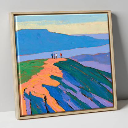 Vibrant Fell Top Hikers lake district fell canvas wall art in natural frame