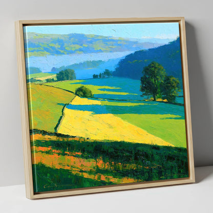 Sunlight and Shadow over Valley Fields lake district sky canvas wall art in natural frame