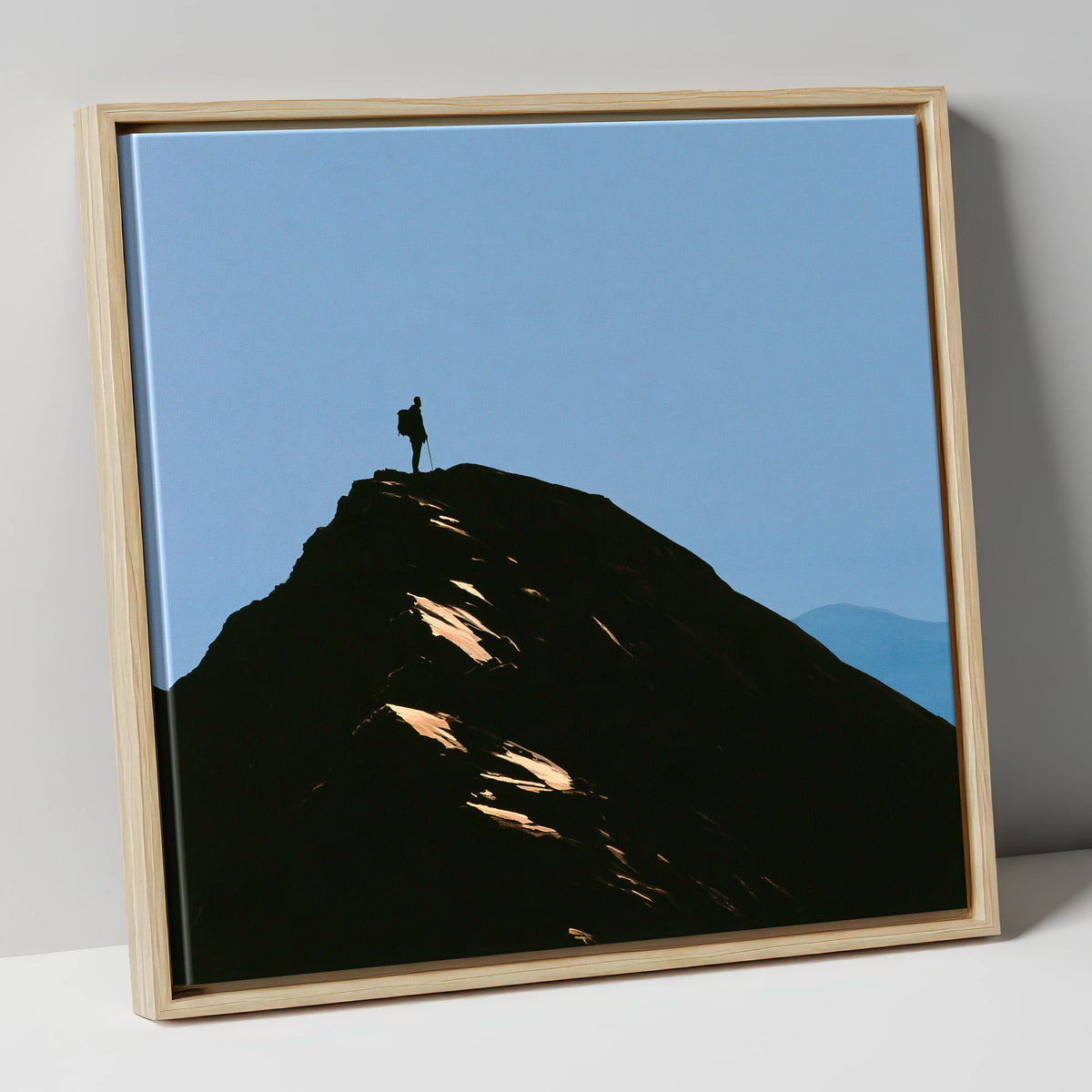 Walker Silhouette on Striding Edge lake district walking canvas wall art in natural frame