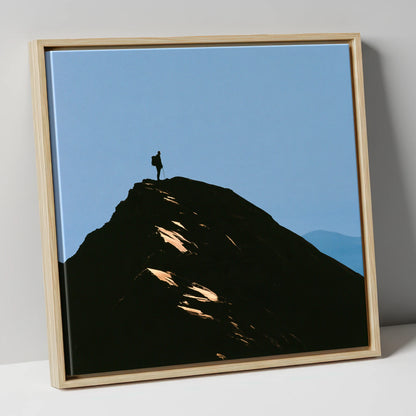 Walker Silhouette on Striding Edge lake district walking canvas wall art in natural frame