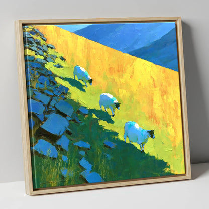 Fellside Sheep in Radiant Mountain Sunlight lake district wildlife canvas wall art in natural frame