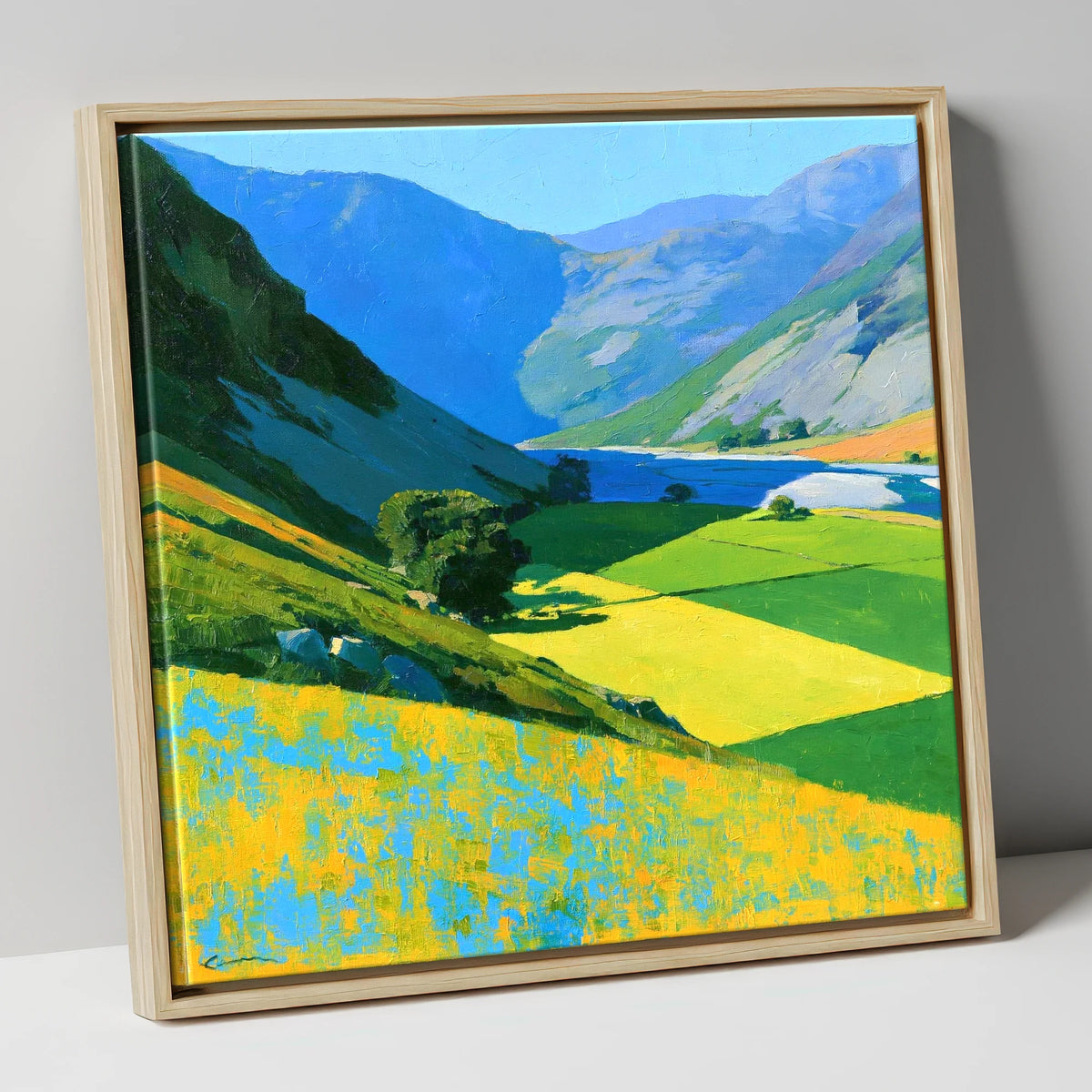 Vibrant Green Valley Between Fells lake district valley canvas wall art in natural frame