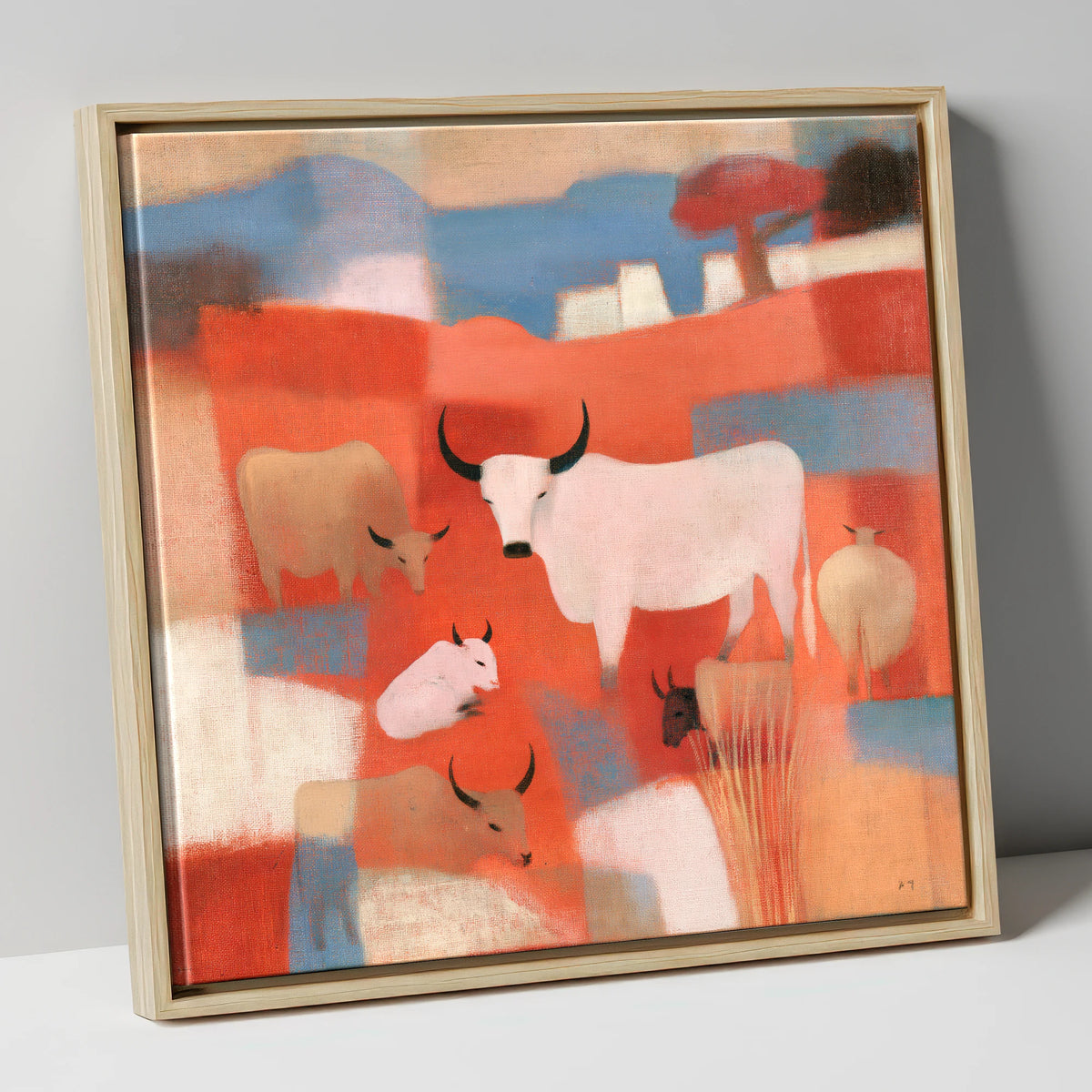 Highland Cattle in Terracotta Fells lake district wildlife canvas wall art in natural frame