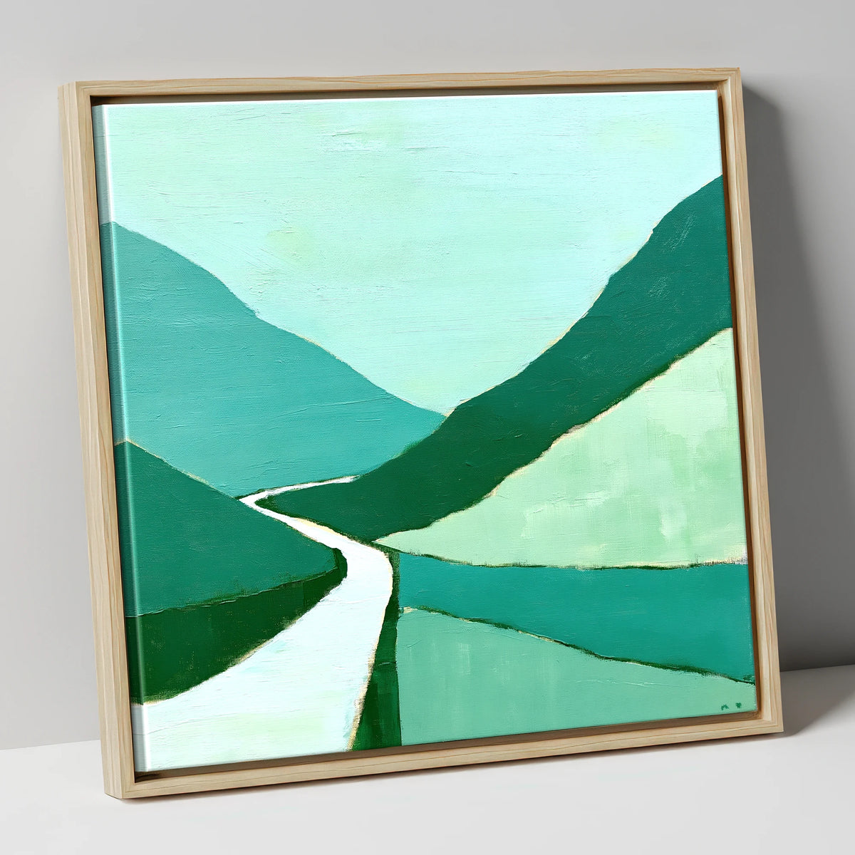 Vibrant Green Honister Pass lake district valley canvas wall art in natural frame