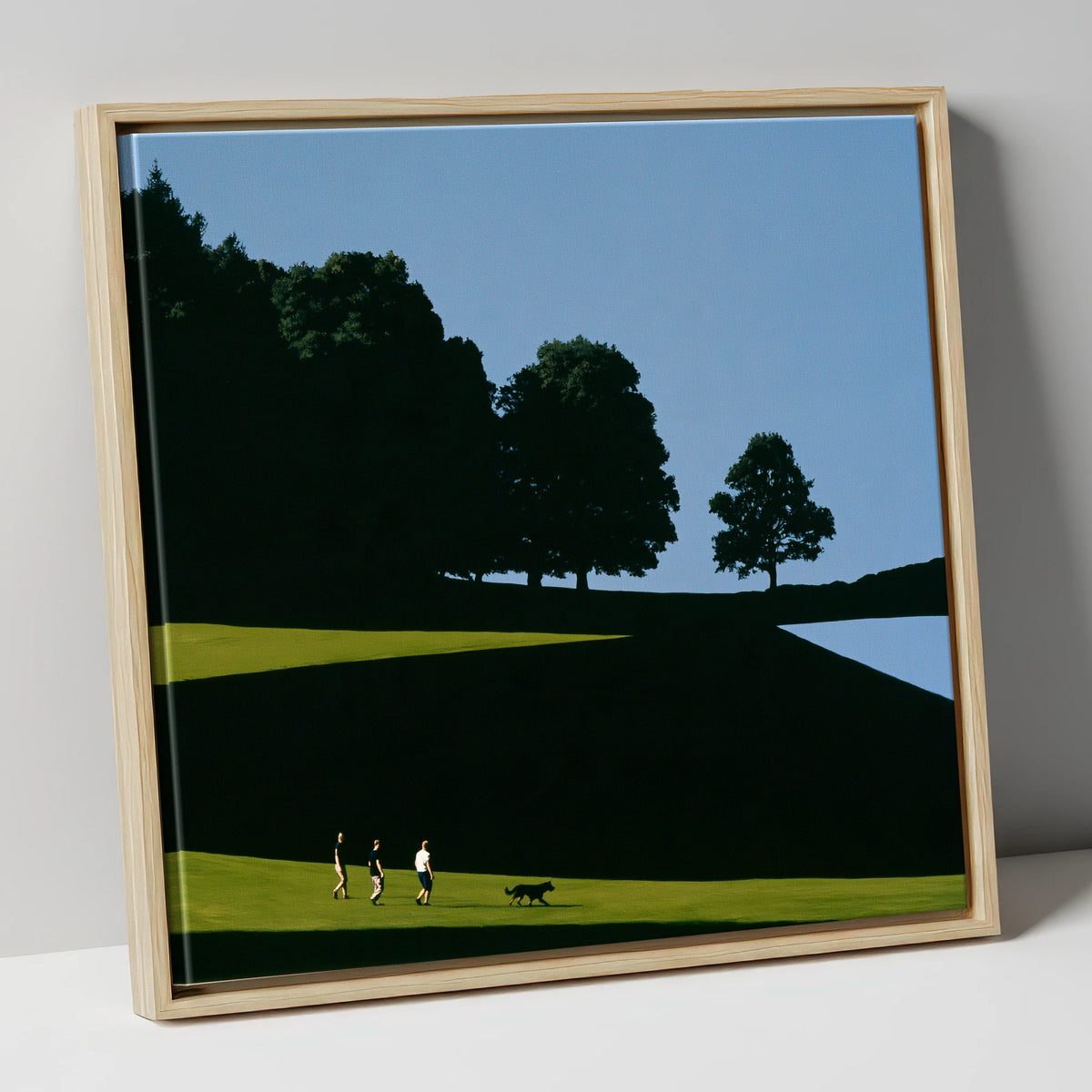 Tarn Hows Dog Walk Silhouettes gifts for dog walkers canvas wall art in natural frame