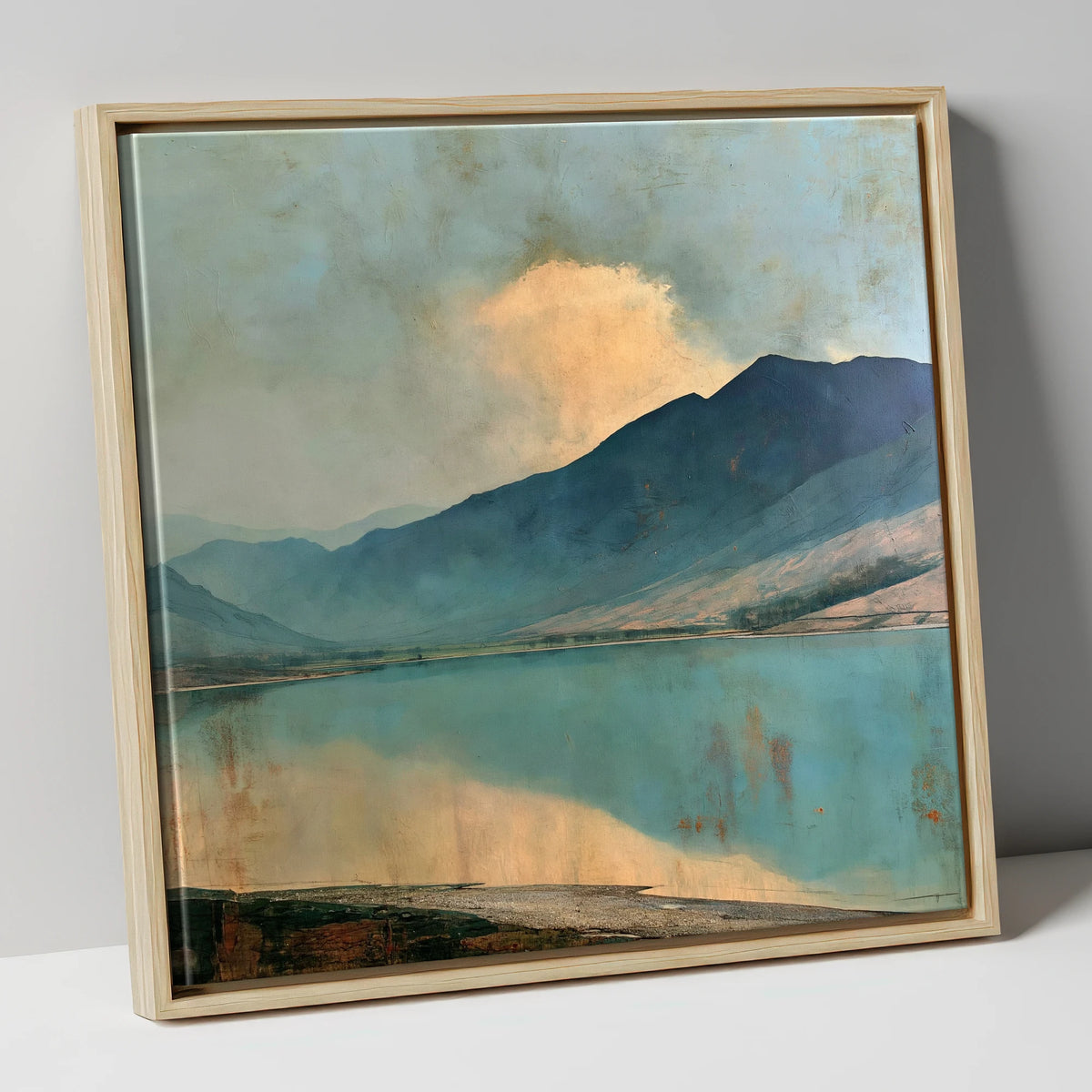 Cloud Break Over Crummock Water lake district lake canvas wall art in natural frame