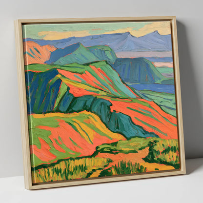Vibrant Fells Summit View lake district fell canvas wall art in natural frame