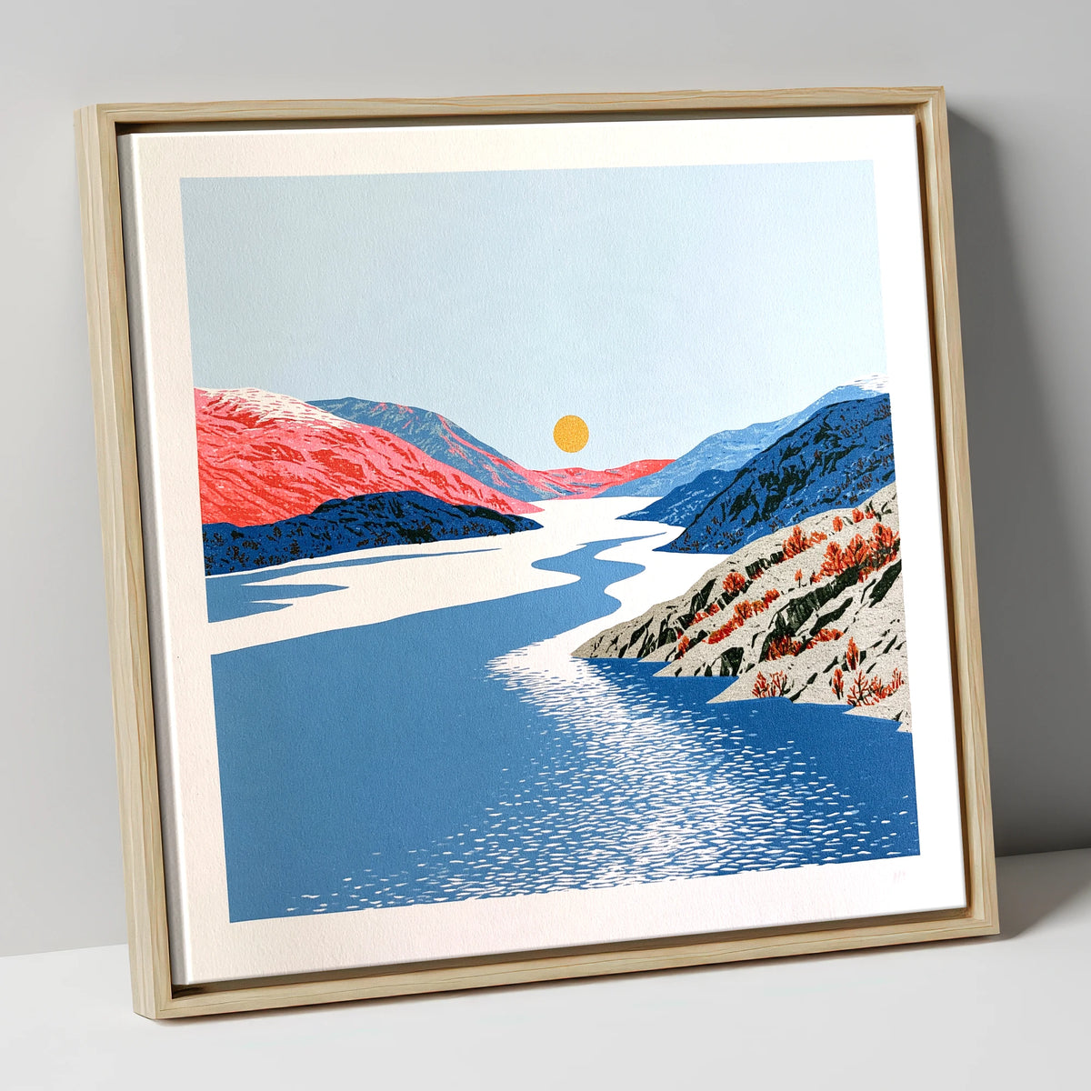 Ennerdale Valley and Golden Sun lake district valley canvas wall art in natural frame