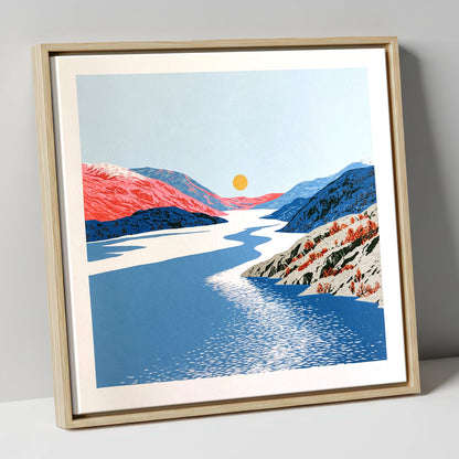 Ennerdale Valley and Golden Sun lake district valley canvas wall art in natural frame