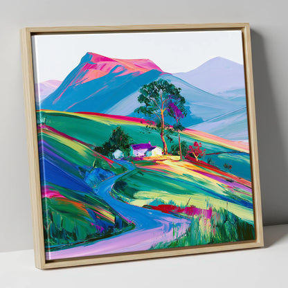 Vibrant Fellside in Evening Light lake district sky canvas wall art in natural frame