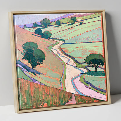 Winding River In Pastel Valley lake district waterfall canvas wall art in natural frame