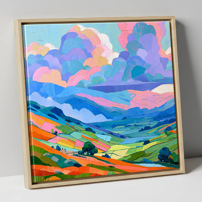 Colourful Fells Under Storm Clouds lake district sky canvas wall art in natural frame