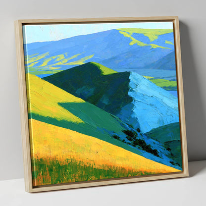Vibrant Sunlit Fells and Deep Blue Shadows lake district sky canvas wall art in natural frame