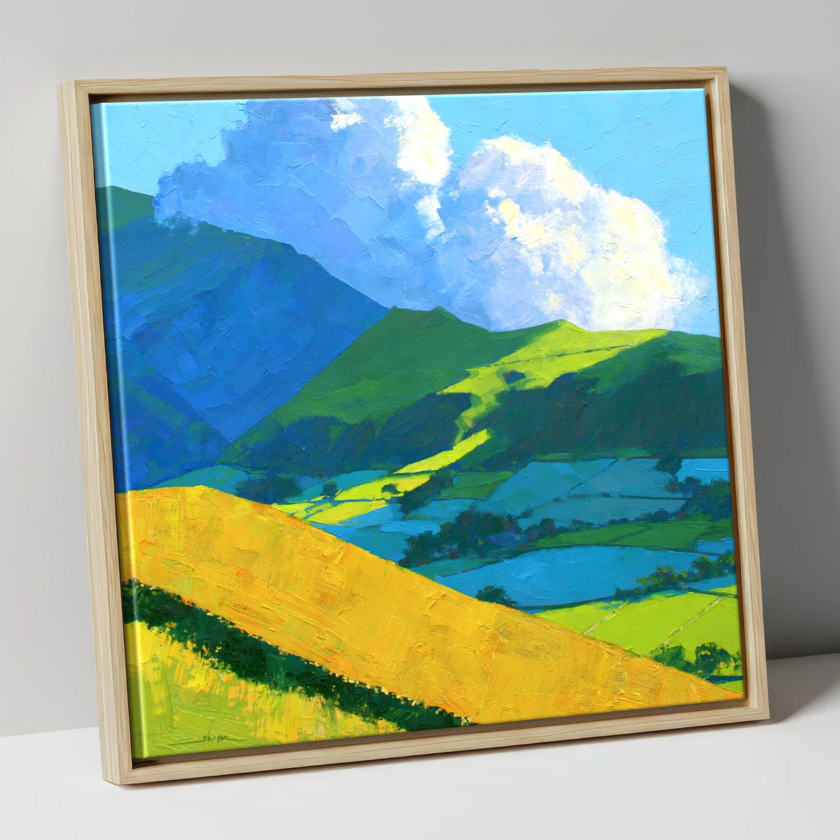 Sunlight and Shadow over Lakeland Fells lake district fell canvas wall art in natural frame